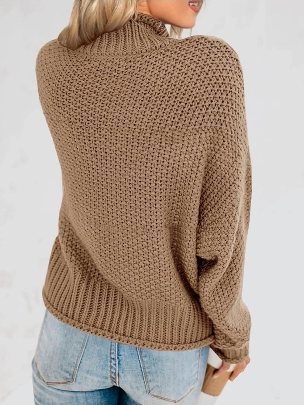 Amazon Women's Chunky Cowl Neck Sweater - Camel Brown